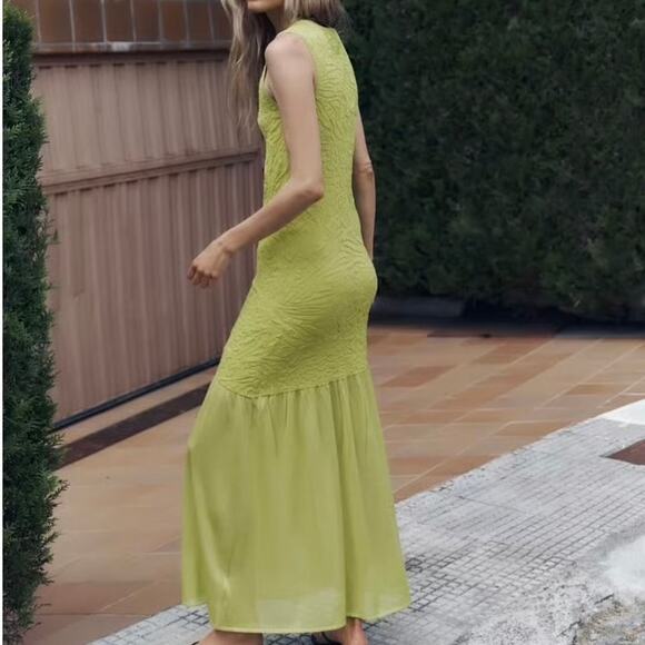 Zara Blogger Favorite Green Textured Combined Knit Sleeveless Maxi Dress Size M - Picture 12 of 16